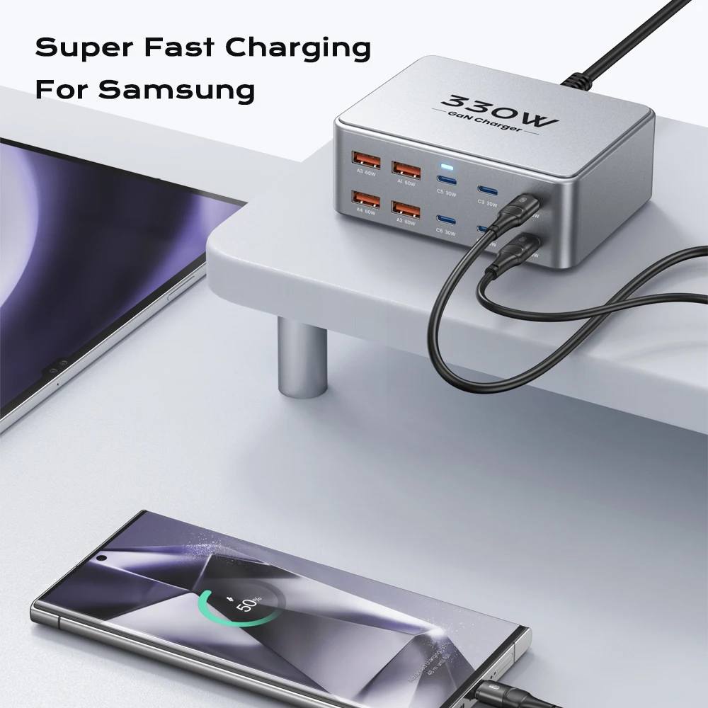 Charger 330W USB C GaN 100W PD3.0 PPS QC3.0 Multiport Fast Charging Station For Laptop iPhone 15 16 Macbook Pro Tablet - Image 4