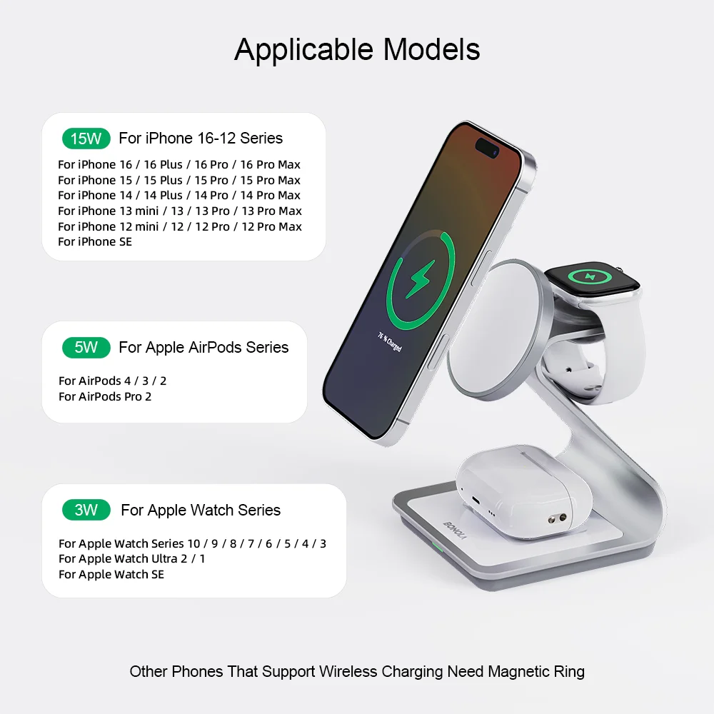 Charger for iPhone 16/15/13/14 Pro/12 30W Magnetic 3 in 1 Wireless Wireless Charging Station for Apple Watch/AirPods Pro - Image 5