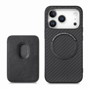 Phone Case For Iphone 17, 17 Pro, 15 Pro Max, Air, 16e, 16, 16 Pro, 16 Pro Max, 16 Plus Carbon Fiber Leather Card Magsafe