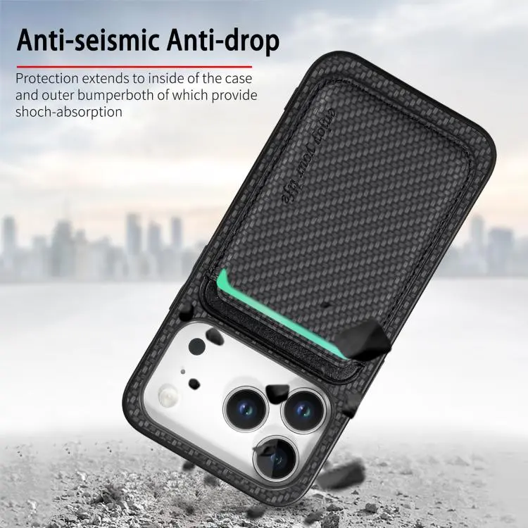 Phone Case For Iphone 17, 17 Pro, 15 Pro Max, Air, 16e, 16, 16 Pro, 16 Pro Max, 16 Plus Carbon Fiber Leather Card Magsafe - Image 6