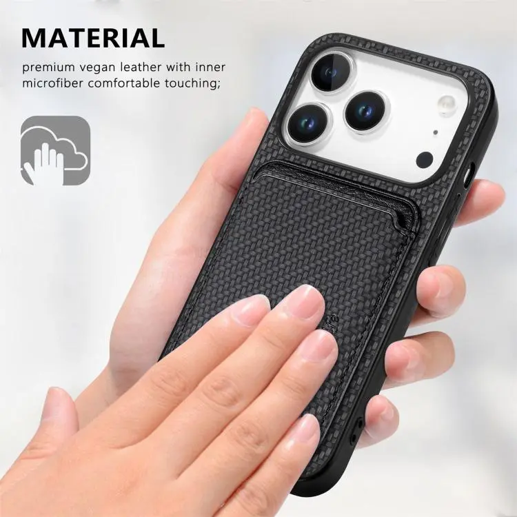 Phone Case For Iphone 17, 17 Pro, 15 Pro Max, Air, 16e, 16, 16 Pro, 16 Pro Max, 16 Plus Carbon Fiber Leather Card Magsafe - Image 7