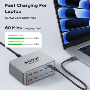 Charger 330W USB C GaN  100W PD3.0 PPS QC3.0 Multiport Fast Charging Station For Laptop iPhone 15 16 Macbook Pro Tablet
